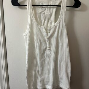 Aerie White Ribbed Henley Racerback Tank Top - Small